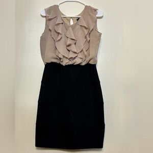 Enfocus Studio Black and Beige Ruffle Midi Dress Size 10